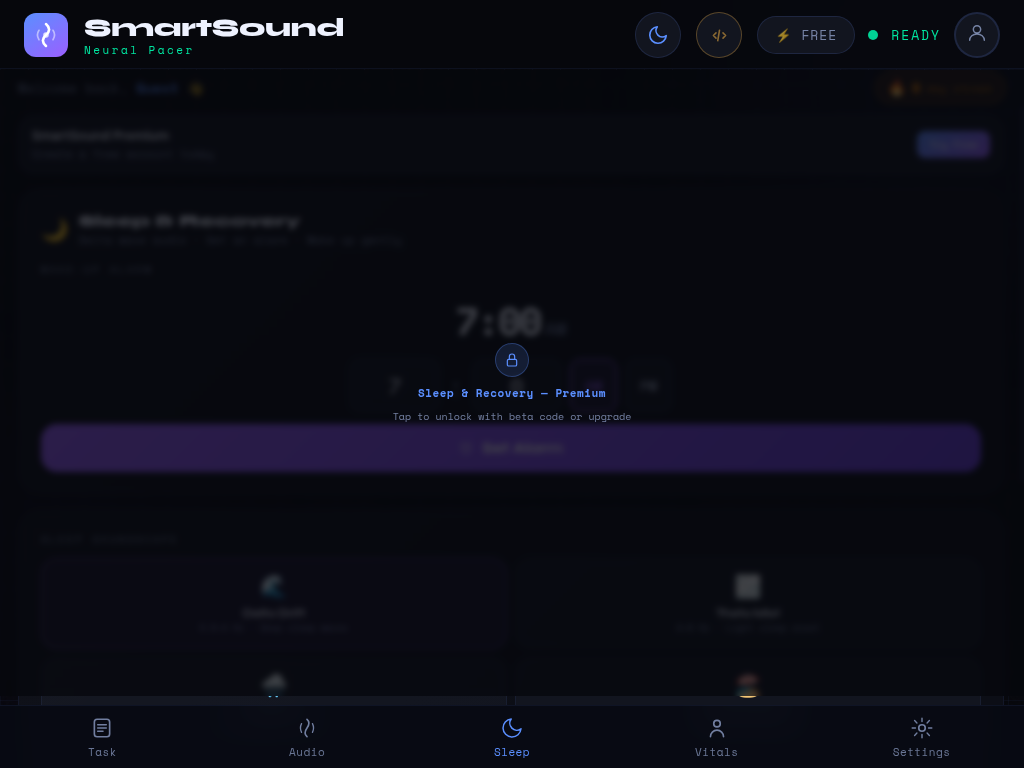 SmartSound Sleep & Recovery · Premium screen