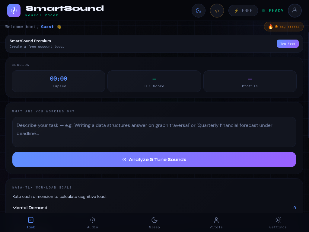 SmartSound Task · NASA-TLX screen